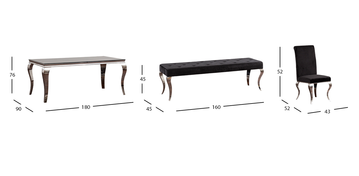 Comedor Rectangular Elenor Negro Cristal
