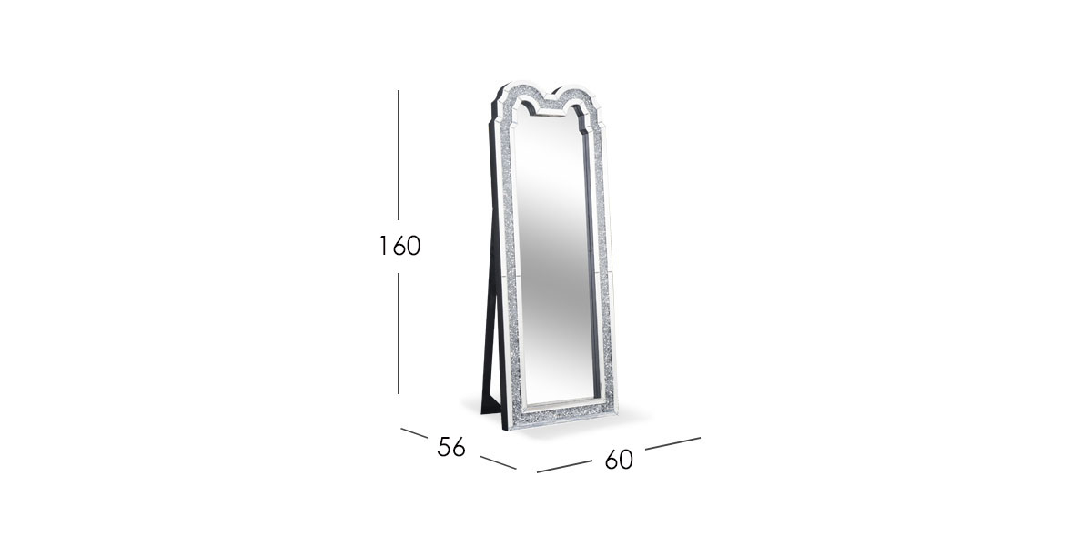 Espejo de Piso con Sistema de Luz Led Glam Plata Cristal