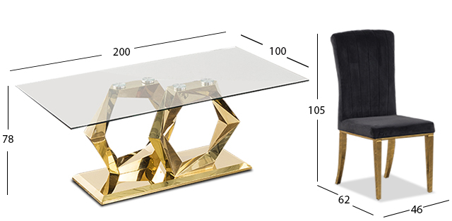 Comedor Royal Gold Hexa Con Sillas Negro