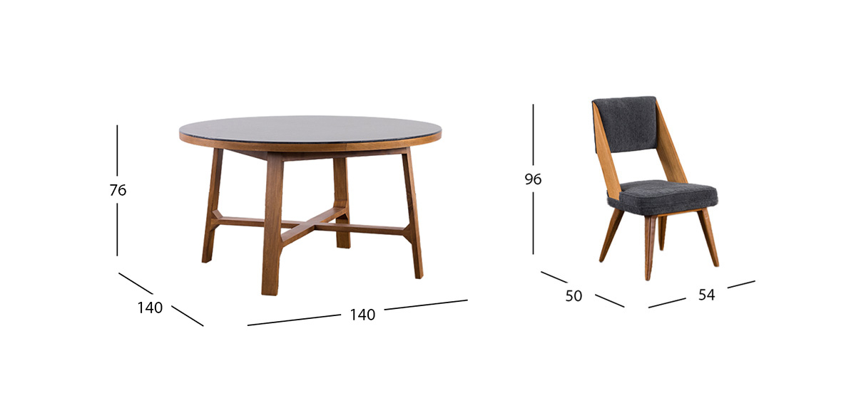 Comedor Redondo Mármol Tadeo Negro Con Silla Ibiza Gris