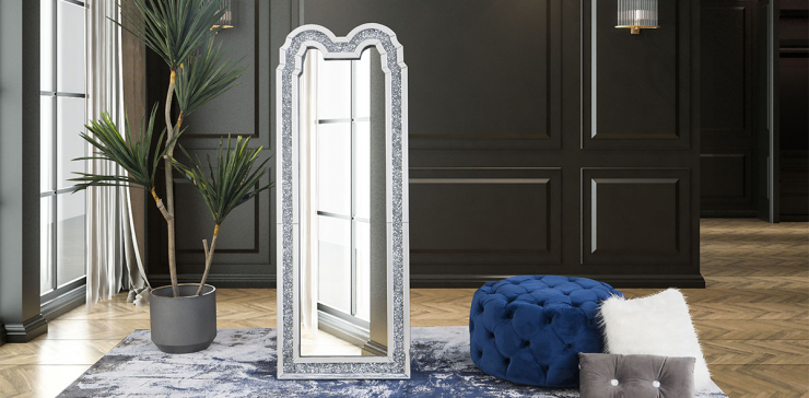 Espejo de Piso con Sistema de Luz Led Glam Plata Cristal